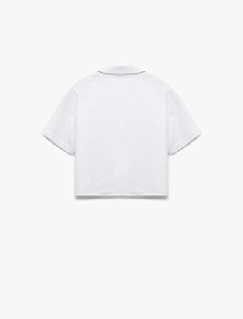 Pamuklu Cepli Kaçık Yaka Kısa Kollu Crop Gömlek