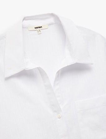 Pamuklu Cepli Kaçık Yaka Kısa Kollu Crop Gömlek