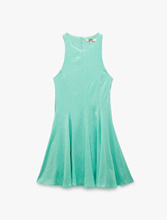 Slim Fit Astarlı Kolsuz Pullu Payetli Halter Yaka Mini Elbise