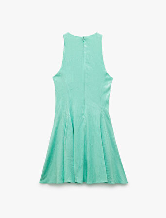 Slim Fit Astarlı Kolsuz Pullu Payetli Halter Yaka Mini Elbise