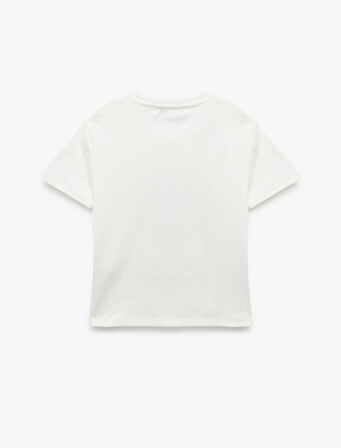 Pul Detaylı Bisiklet Yaka Kısa Kollu Crop Tişört