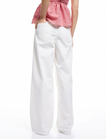 Beli Bağcıklı Pamuklu Düz Paça Cepli Pantolon - Loose Straight Fit Jeans