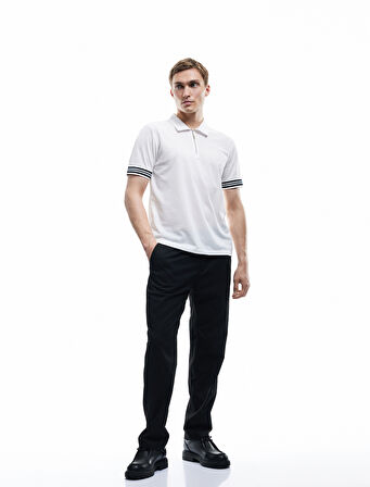 Fermuarlı Çizgi Detaylı Regular Fit Pike Kumaş Kısa Kollu Polo Yaka Tişört