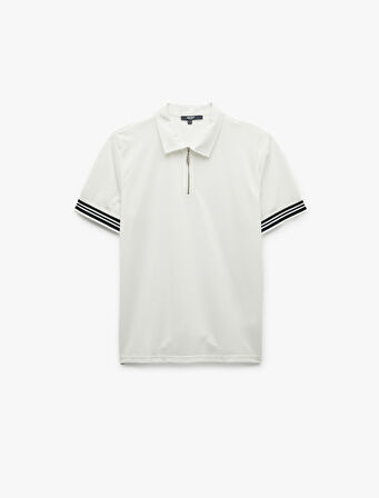 Fermuarlı Çizgi Detaylı Regular Fit Pike Kumaş Kısa Kollu Polo Yaka Tişört