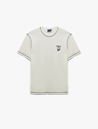 Kısa Kollu Pamuklu Regular Fit  Dikiş Detaylı Bisiklet Yaka Baskılı Lisanslı Yale Tişört