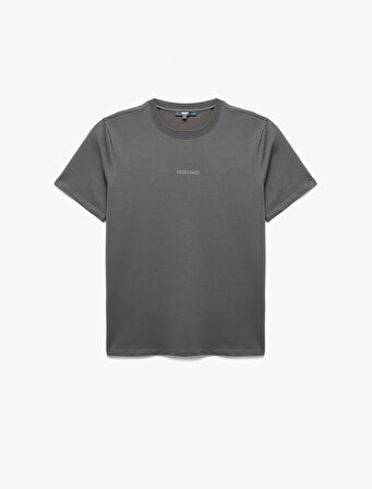 Kısa Kollu Bisiklet Yaka Regular Fit Pamuklu Minimal Baskılı Tişört