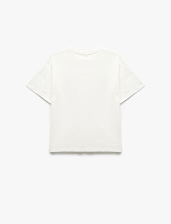 Pamuklu Çiçek Aplikeli Kısa Kollu Bisiklet Yaka Tişört