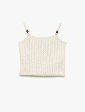 Boncuk Detaylı İnce Askılı Kolsuz Dokulu Atlet