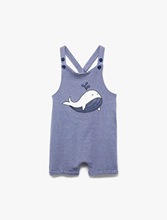 Askılı Balina Aplike Detaylı Çizgili Tulum Salopet