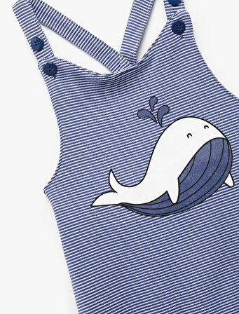 Askılı Balina Aplike Detaylı Çizgili Tulum Salopet