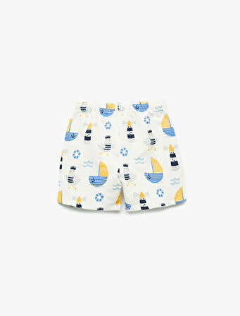 Pamuklu Baskılı Beli Bağcıklı Şort