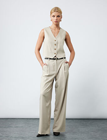 V Yaka Kolsuz Düğmeli Blazer Yelek