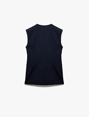 Kolsuz Cepli Yarım Kemer Detaylı Kruvaze Uzun Yelek