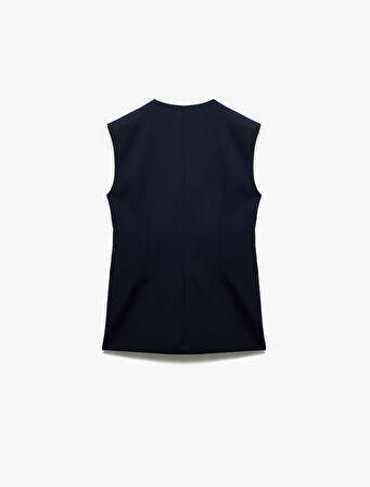 Kolsuz Cepli Yarım Kemer Detaylı Kruvaze Uzun Yelek