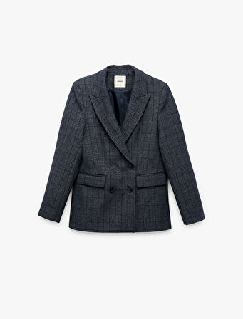Cepli Uzun Kollu Ekose Kruvaze Blazer Ceket