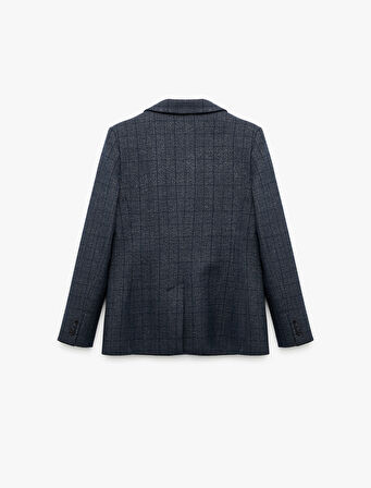 Cepli Uzun Kollu Ekose Kruvaze Blazer Ceket