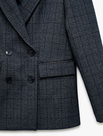 Cepli Uzun Kollu Ekose Kruvaze Blazer Ceket