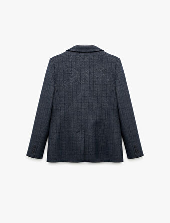 Cepli Uzun Kollu Ekose Kruvaze Blazer Ceket