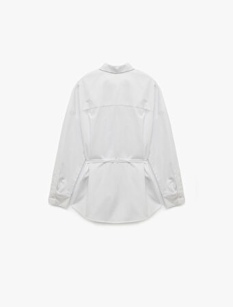 Pamuklu Klasik Yaka Kemer Detaylı Uzun Kollu Poplin Gömlek
