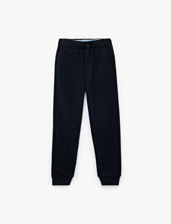 Düğmeli Cep Detaylı Basic Pantolon Görünümlü Eşofman Altı