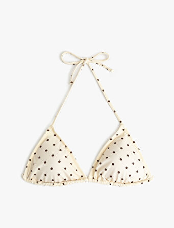 Boyundan Bağlamalı Puantiye Desenli Üçgen Bikini Üstü