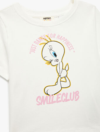 Tweety Lisanslı Kısa Kollu Bisiklet Yaka Pamuklu Baskılı Tişört