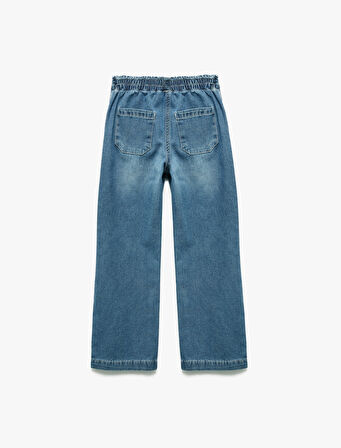 Pamuklu Beli Lastikli Geniş Paça Jean Pantolon