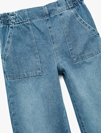 Pamuklu Beli Lastikli Geniş Paça Jean Pantolon