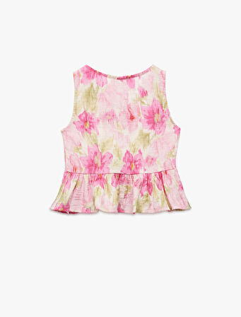 Viskon Kolsuz Bisiklet Yaka Çiçekli Fiyonklu Bluz