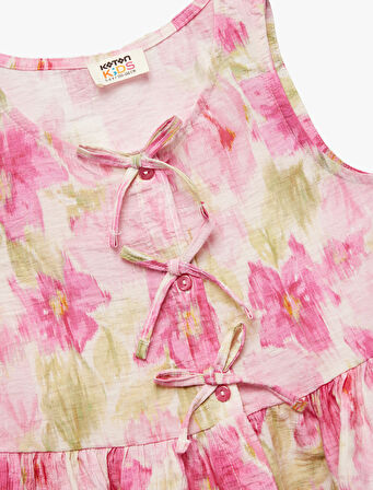 Viskon Kolsuz Bisiklet Yaka Çiçekli Fiyonklu Bluz