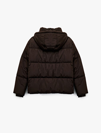 Uzun Kollu Cepli Fermuarlı Su İtici Kapüşonlu Anorak Şişme Mont