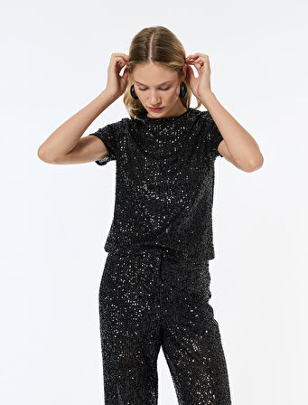 Slim Fit Pullu Payetli İspanyol Paça Abiye Pantolon