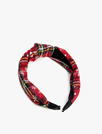 Ekoseli  Düğüm Detaylı Kar Desenli Taç