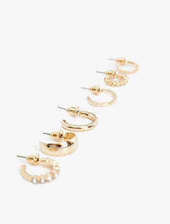 Taş Detaylı Çelik 6'lı Halka Küpe Seti