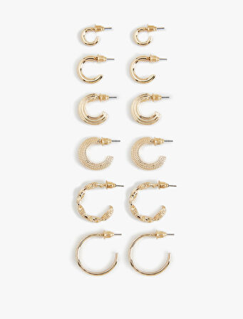 Çelik Karışımlı Dokulu 6'lı Halka Küpe Seti