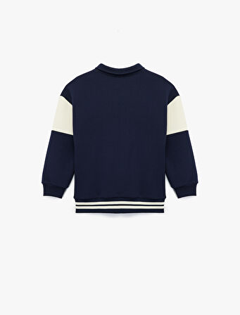 Şardonlu Uzun Kollu Fermuar Detaylı Polo Yaka Sweatshirt