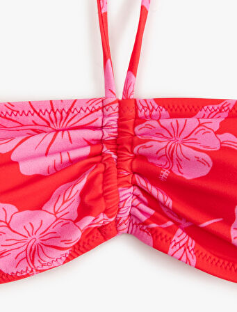 Çiçek Desenli Straplez Bikini Üstü