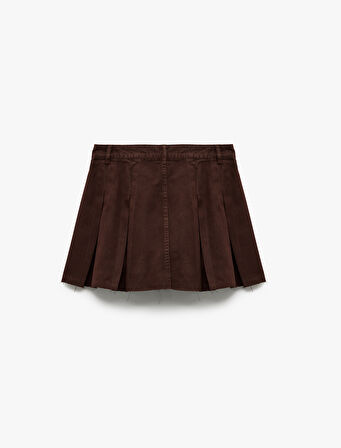 Pamuklu Kalın Pileli Düğmeli Mini Denim Etek