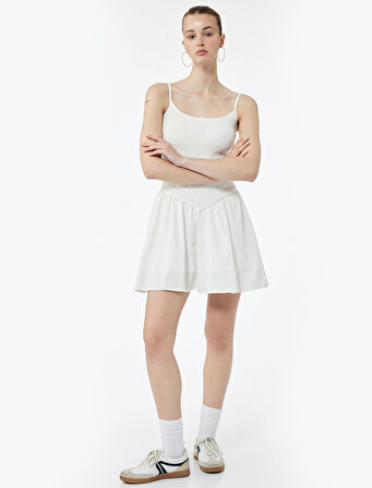 Bürümcük Kolsuz U Yaka Rahat Kalıp İp Askılı Astarlı Mini Elbise