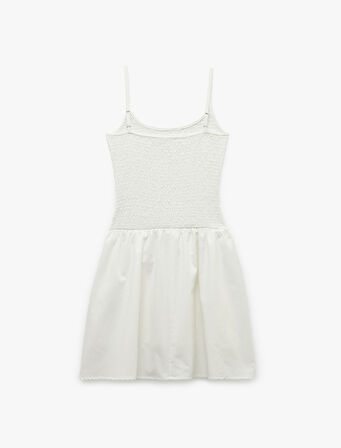 Bürümcük Kolsuz U Yaka Rahat Kalıp İp Askılı Astarlı Mini Elbise