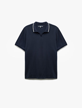 Kontrast Detaylı Pamuklu Pike Kumaş Kısa Kollu Slim Fit Polo Yaka Tişört