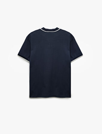 Kontrast Detaylı Pamuklu Pike Kumaş Kısa Kollu Slim Fit Polo Yaka Tişört