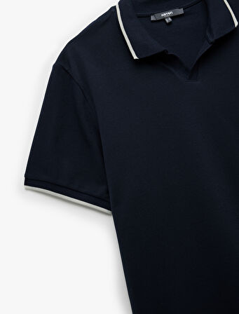 Kontrast Detaylı Pamuklu Pike Kumaş Kısa Kollu Slim Fit Polo Yaka Tişört