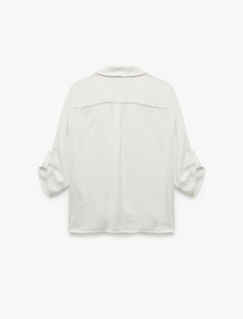 Ceket Yaka Katlama Detaylı 3/4 Kollu Saten Bluz