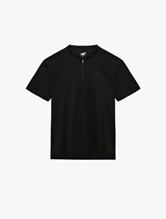 Kısa Kollu Yarım Fermuarlı Dik Yaka Spor Tişört