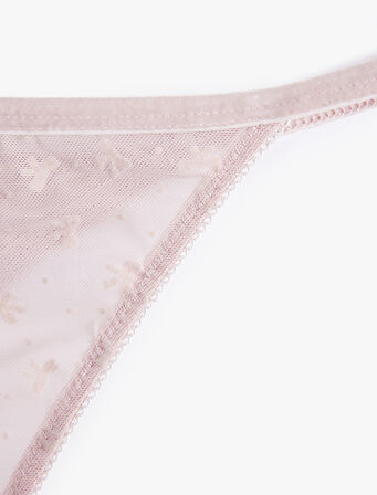 Dantel Detaylı Fiyonklu Çiçekli Tül String Külot