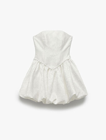 Straplez Jakarlı Mini Balon Abiye Elbise