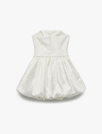 Straplez Jakarlı Mini Balon Abiye Elbise