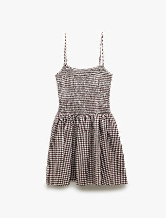 Gipeli U Yaka Pötikareli Askılı Mini Elbise