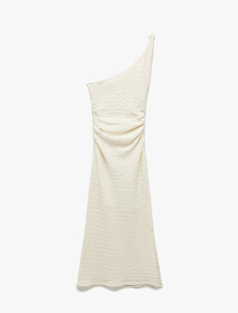 Bürümcük Tek Omuz Kolsuz Bağlama Detaylı Dar Kesim Drapeli Uzun Elbise